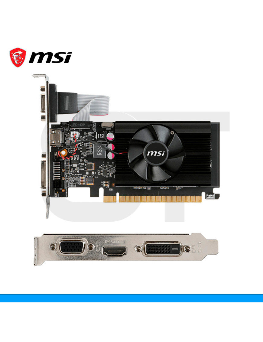 TARJETA DE VIDEO MSI, NVIDIA GEFORCE GT 710, LOW PROFILE, 2GB DDR3, 64 BITS, HDMI | DVI | VGA. (PN: 912-V809-2024)