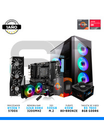 PC GAMER AMD, RYZEN 7 5700X, B550M WiFi, RAM 32GB, M.2 500GB, RX 7600 8GB, CASE RGB 650W.