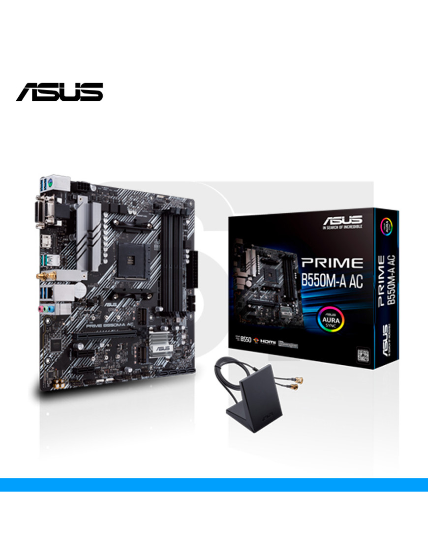 PLACA MADRE ASUS, PRIME B550M-A AC, WIFI, AMD, SOCKET AM4, DDR4, HDMI | VGA | DVI-D. (PN: 90MB15K0'M0EAY0)