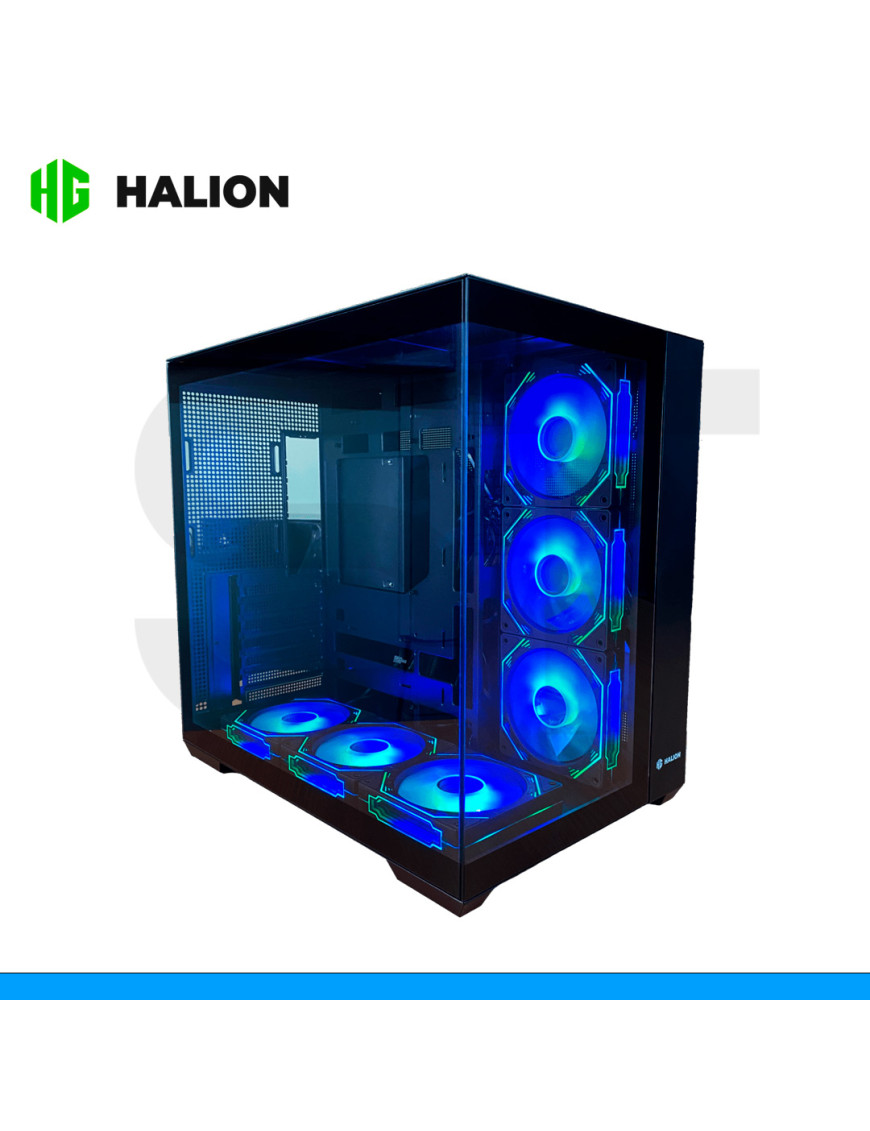 CASE HALION, FISH TANK, S/FUENTE, BLACK, 6FAN ARGB, VIDRIO TEMPLADO.