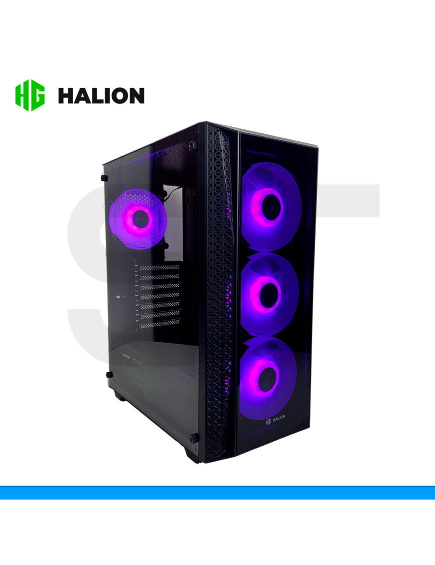 CASE HALION, TORNADO E06, C/FUENTE 600W, BLACK, 4FAN RGB, VIDRIO TEMPLADO.