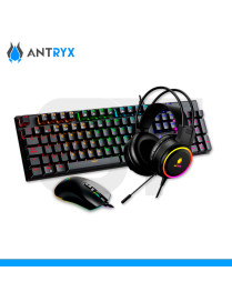 KIT ANTRYX, GC-3100 X3 BLACK, SWITCH BLUE, TECLADO | MOUSE | AUDIFONO. (PN: AGC-3100X3KBL-SP)