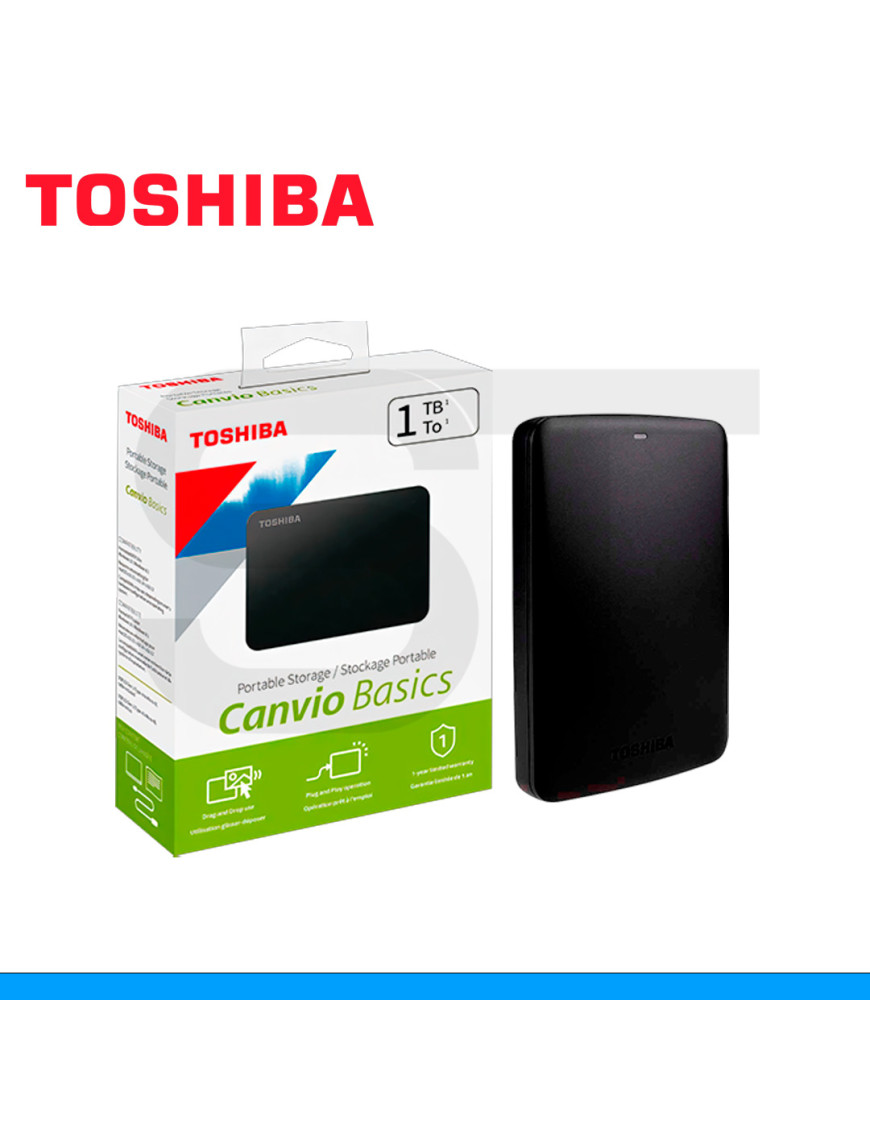 DISCO DURO EXTERNO TOSHIBA, CANVIO BASICS, 1TB, USB 3.0, 2.5", NEGRO. (PN: HDTB510XK3AA)