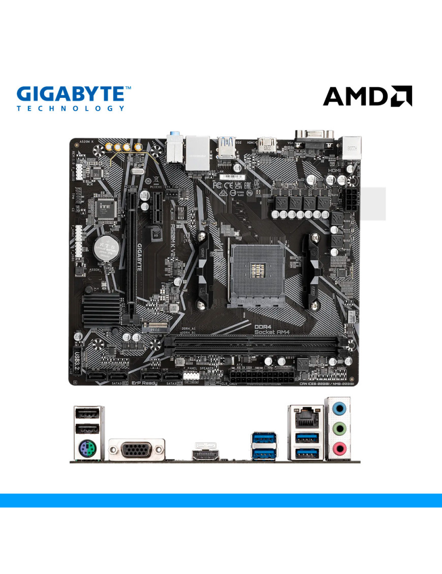 PLACA MADRE GIGABYTE, A520M-K V2, AMD, SOCKET AM4, DDR4, VGA | HDMI. (PN: A520M-K V2 G10)