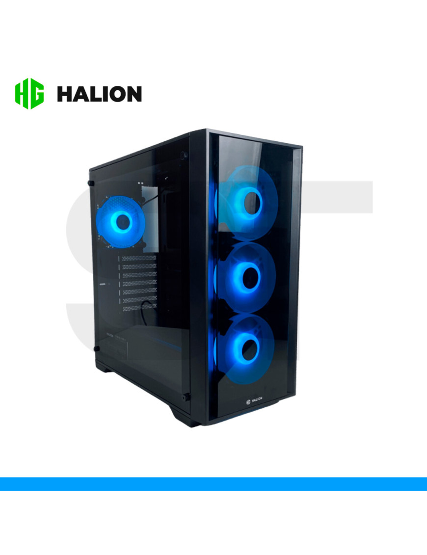 CASE HALION, ARIES A10, C/FUENTE 600W, 4FAN RGB, VIDRIO TEMPLADO.