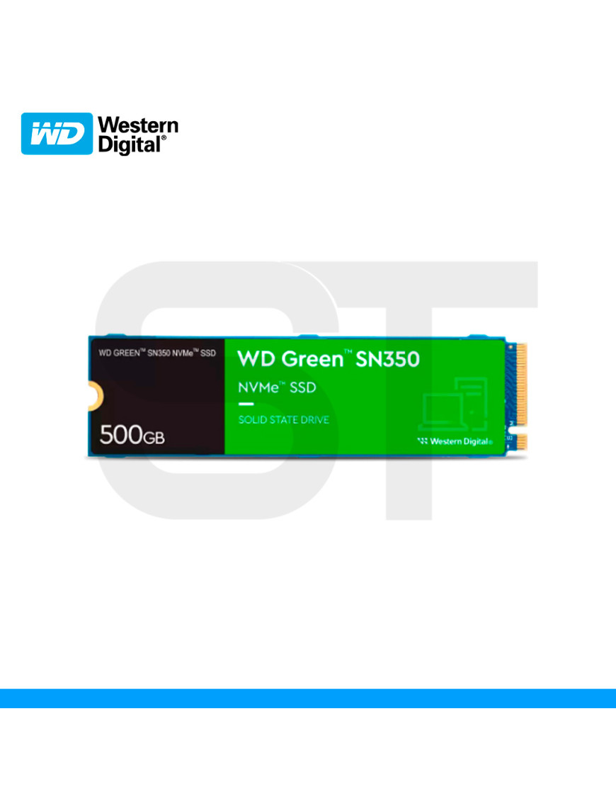 UNIDAD EN ESTADO SOLIDO WESTERN DIGITAL, SN350 GREEN, 500GB, M.2 PCIe Gen3 X4 NVMe v1.3. (PN: WDS500G2G0C)