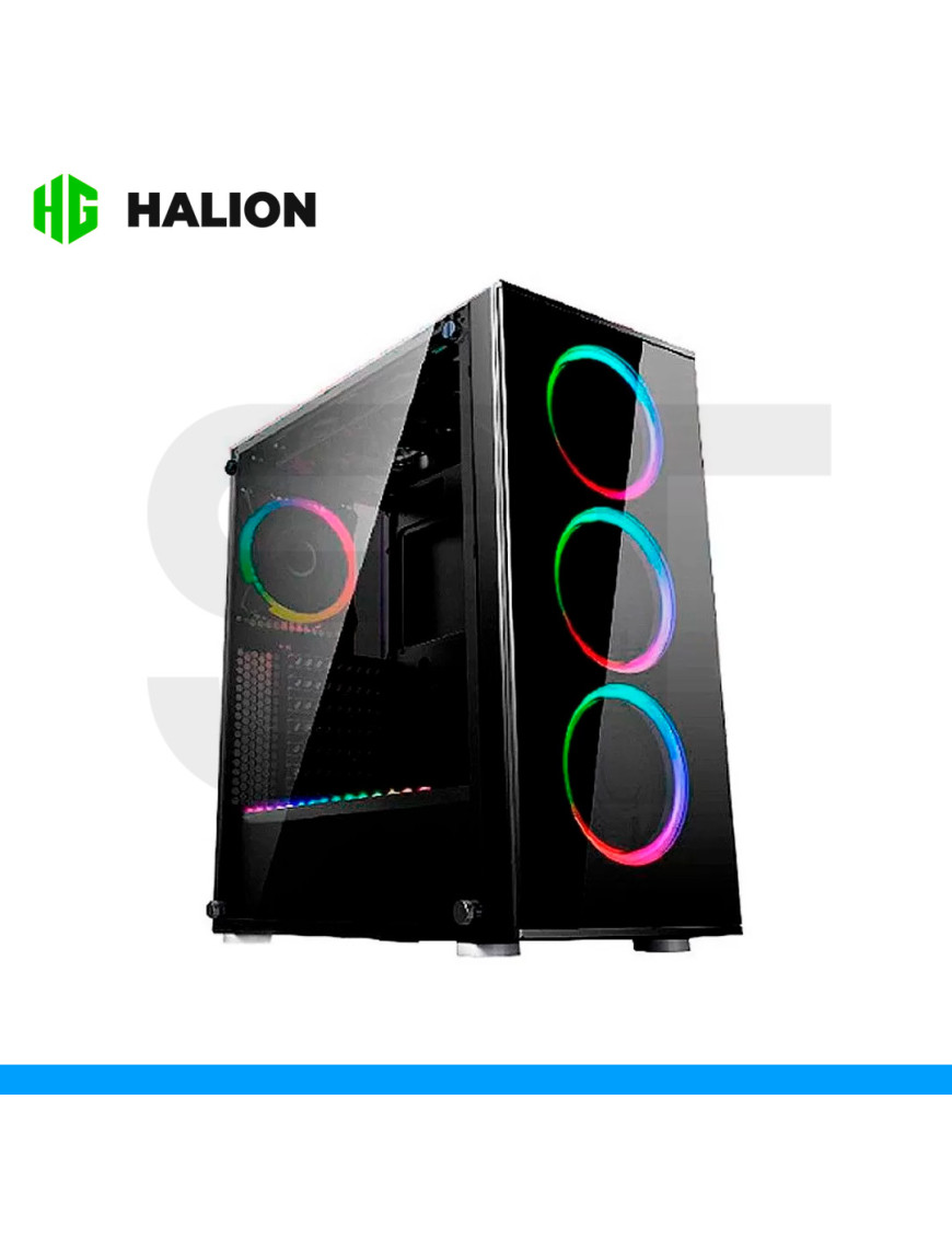 CASE HALION, MAGIC MIRROR BLACK, C/FUENTE 550W, 4 FAN ARGB, VIDRIO TEMPLADO.