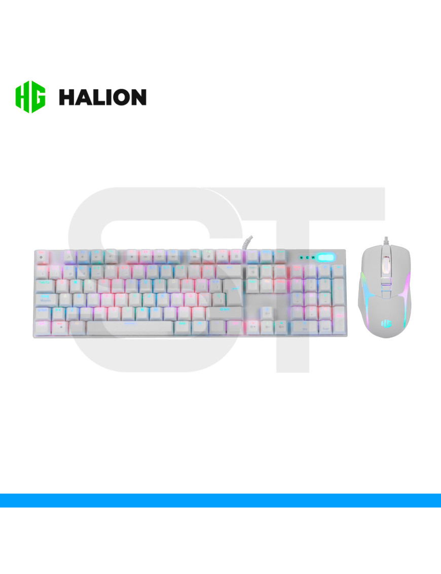 KIT HALION, DAMON HA-863C, TECLADO Y MOUSE WHITE, MECANICO, RGB, SWITCH RED.