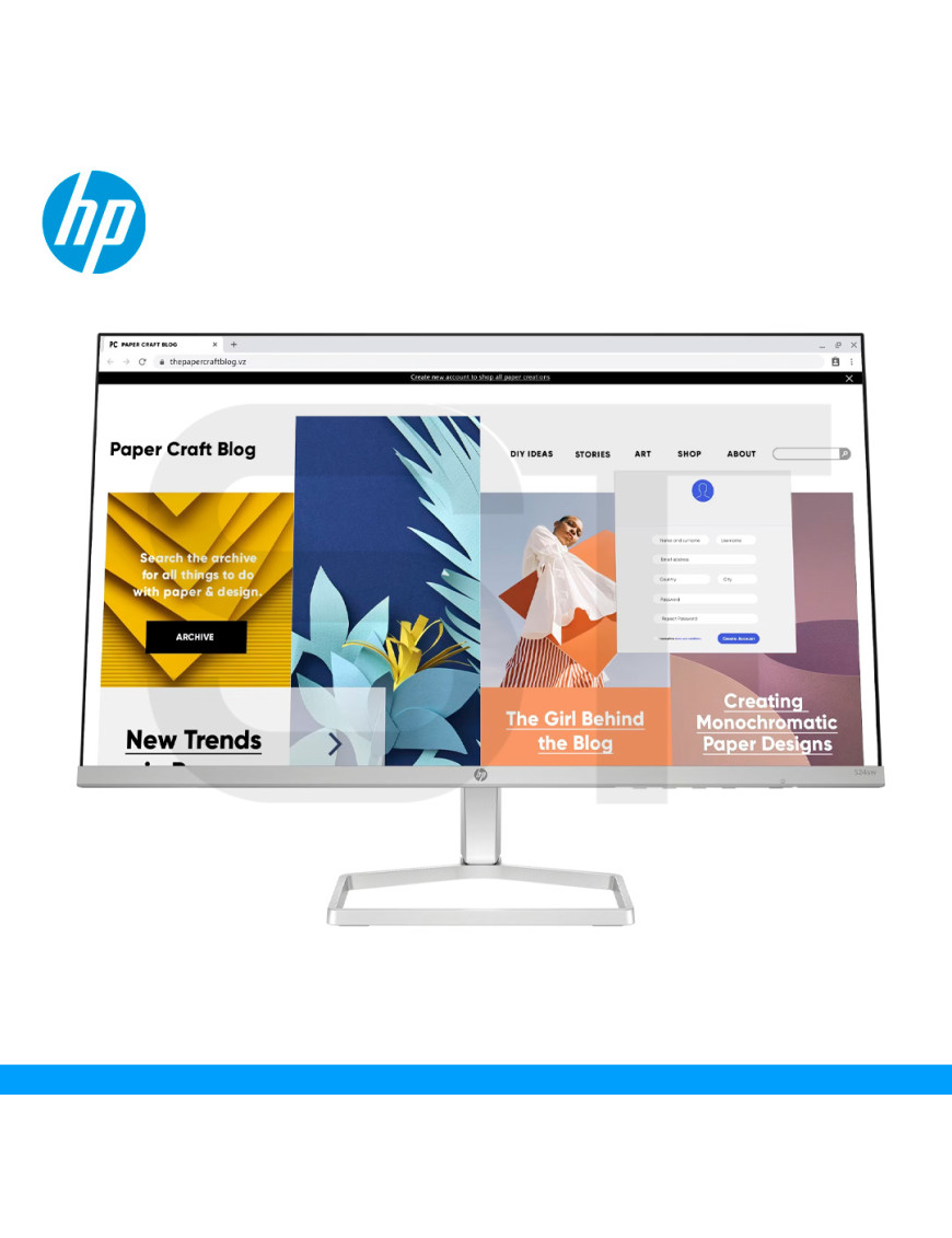 MONITOR HP, 524SW, 23.8", WHITE, PANEL IPS, FULL HD, 100HZ, 5MS, HDMI | VGA. (PN: 94C21AA)