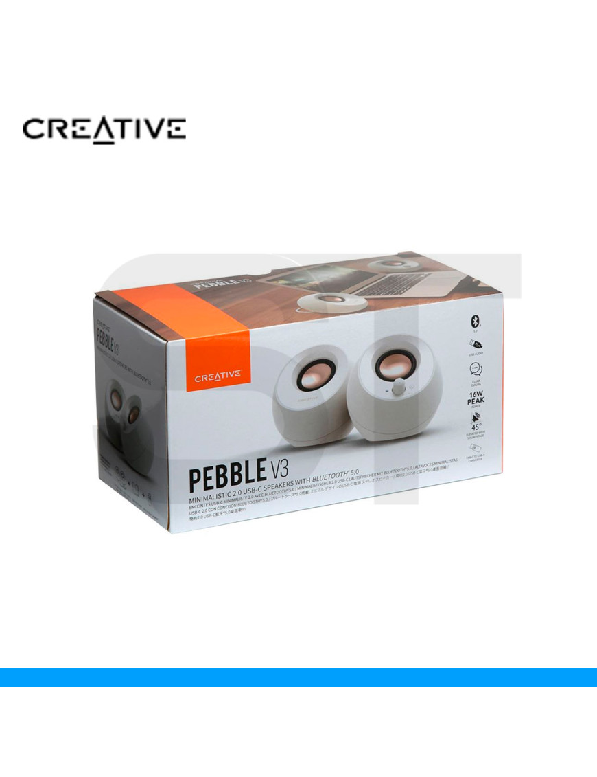 PARLANTE 2.0 CREATIVE, PEBBLE 2.0, 4.4W, 3.5mm, USB-POWER, WHITE. (PN: 51MF1680AA001)