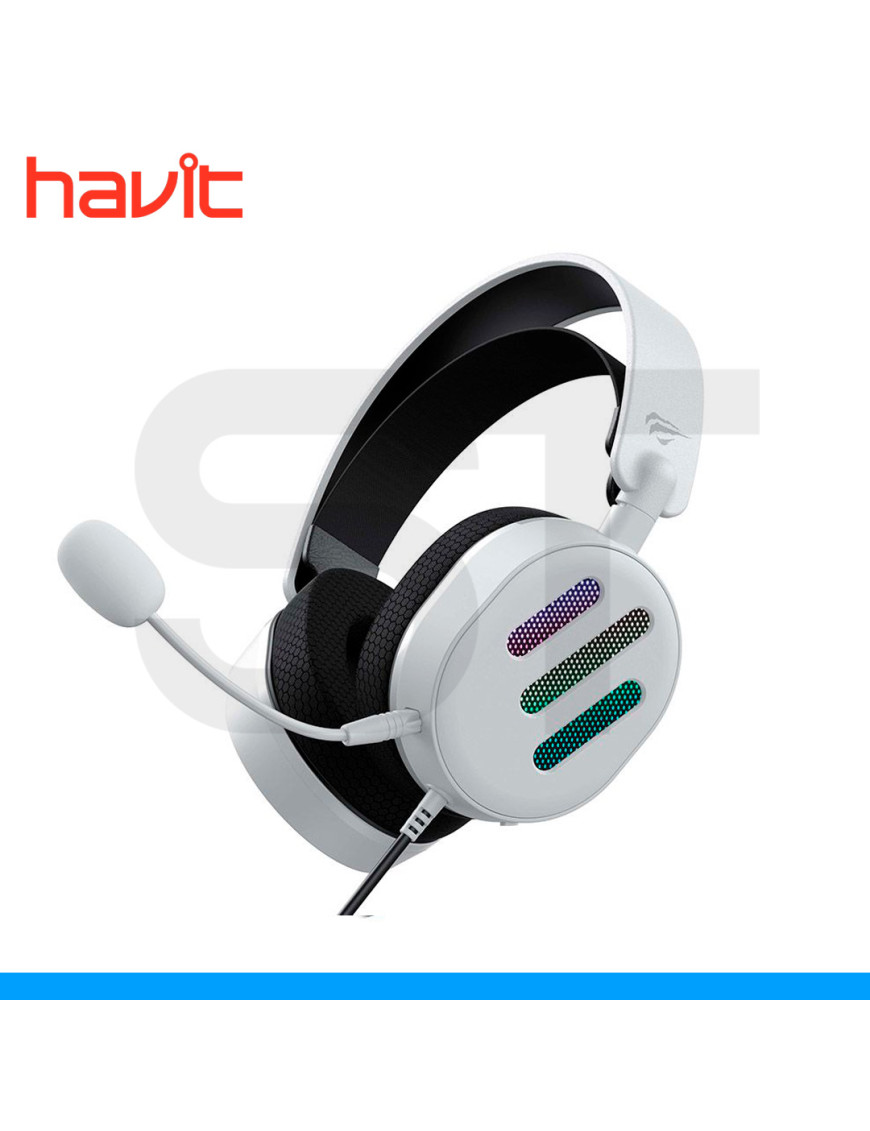 AURICULARES HAVIT, H2038U BLANCO, USB 7.1, RGB, C/MICROFONO.