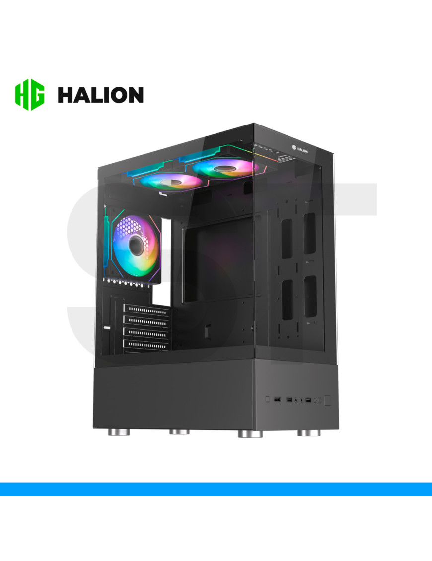 CASE HALION, BUFFALO CR41, C/FUENTE 500W, 3FAN RGB, NEGRO, FISH TANK, VIDRIO TEMPLADO.