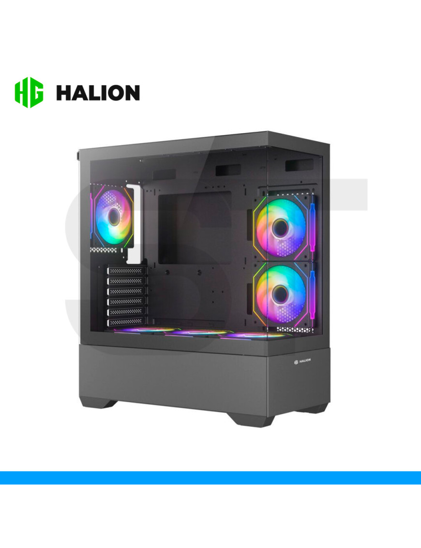 CASE HALION, JUPITER K04 BLACK, S/FUENTE, 6FAN ARGB, FISH TANK, VIDRIO TEMPLADO.